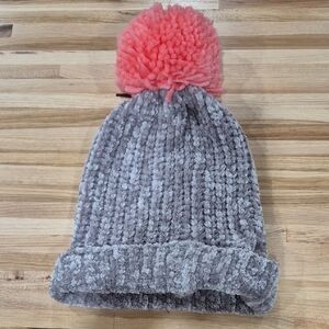 Stylish Taupe Beanie with Pink Pom-Pom